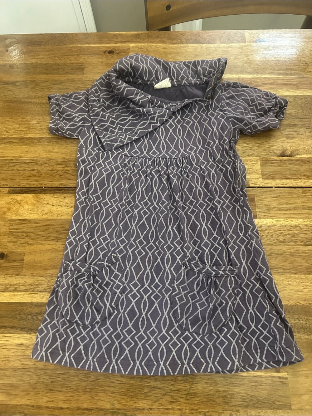 Girls' Kate Quinn Purple Trellis Patterned Knit Dress with Shawl Collar